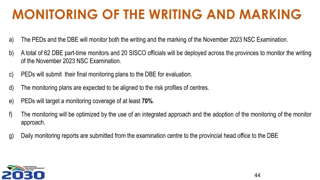 monitoring of the writing and marking