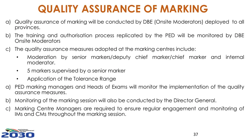 quality assurance of marking