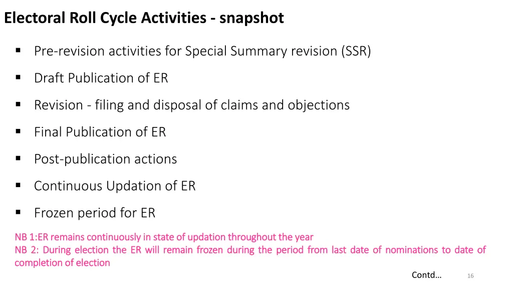 electoral roll cycle activities snapshot