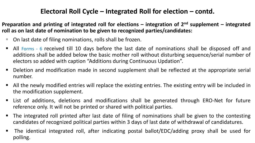 electoral roll cycle integrated roll for election