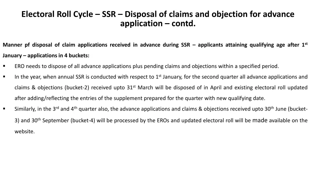 electoral roll cycle ssr disposal of claims 4