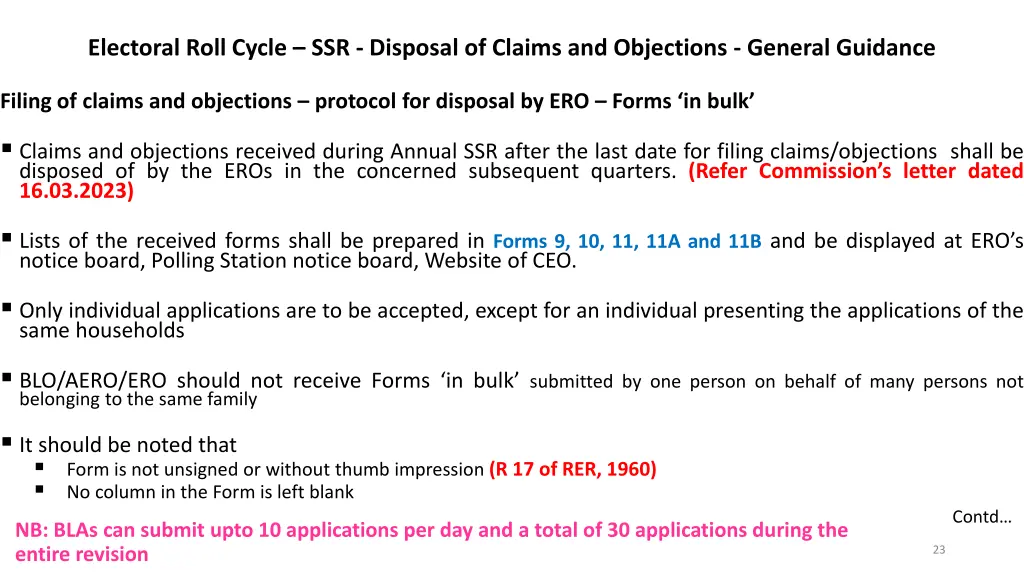 electoral roll cycle ssr disposal of claims