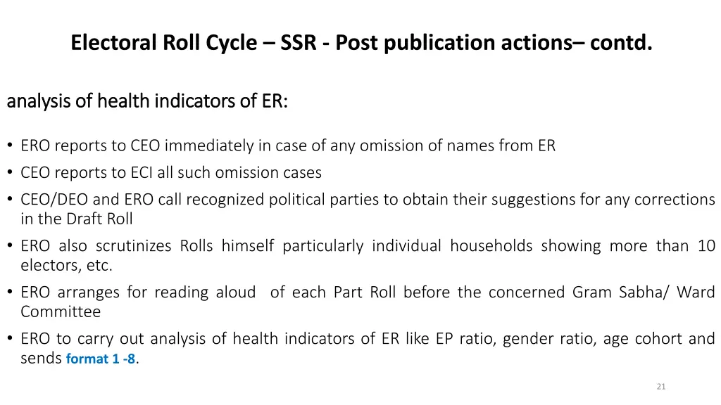 electoral roll cycle ssr post publication actions