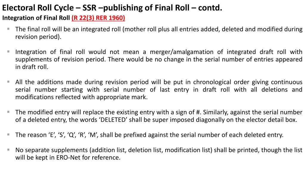 electoral roll cycle ssr publishing of final roll