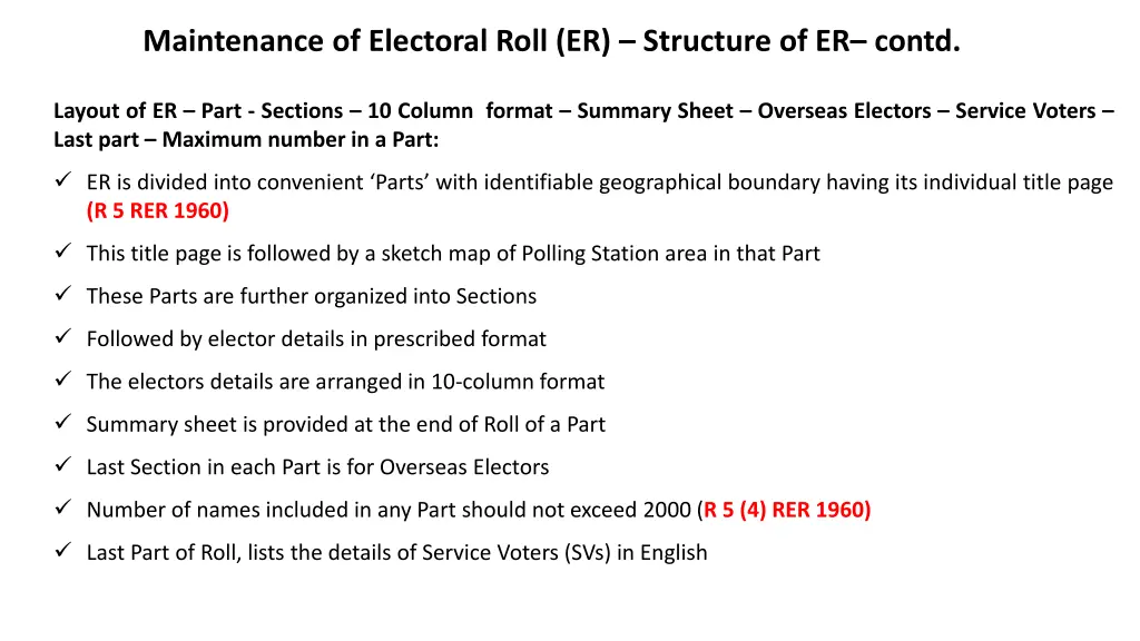 maintenance of electoral roll er structure