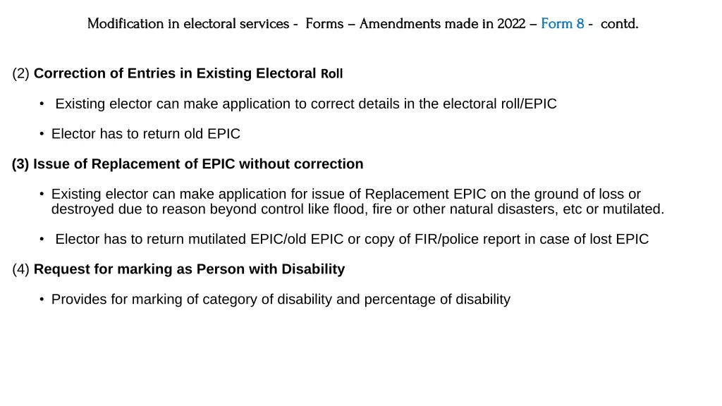 modification in electoral services modification 7