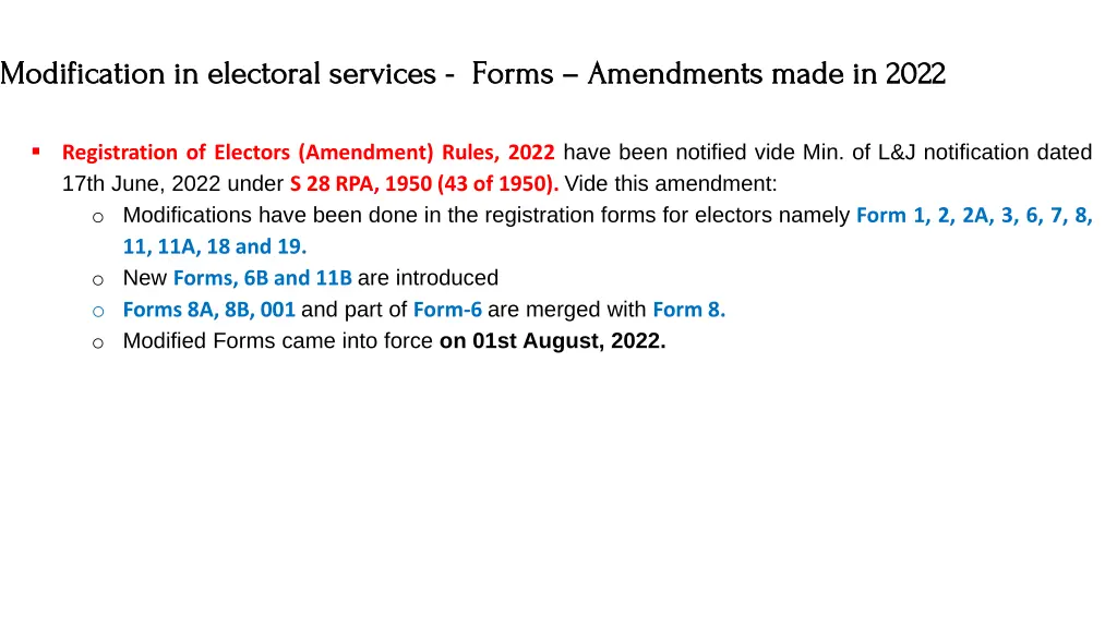 modification in electoral services modification