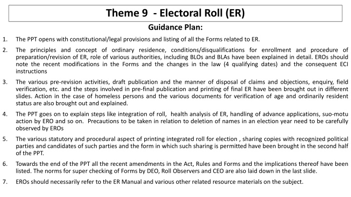 theme 9 electoral roll er guidance plan