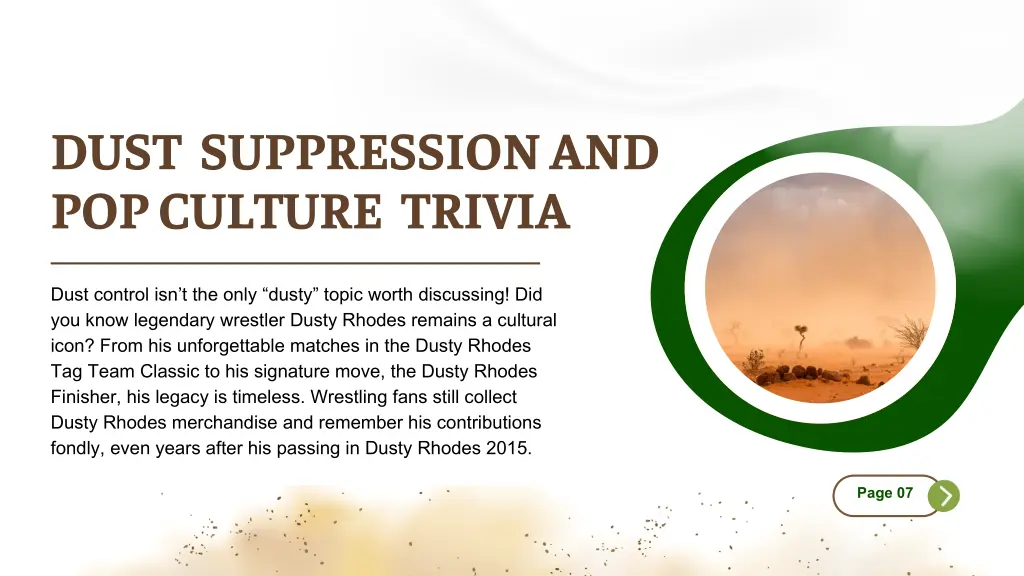 dust suppression and pop culture trivia