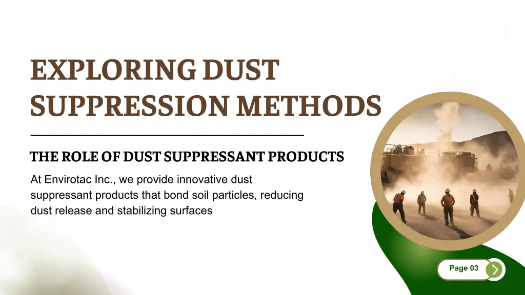 exploring dust suppression methods