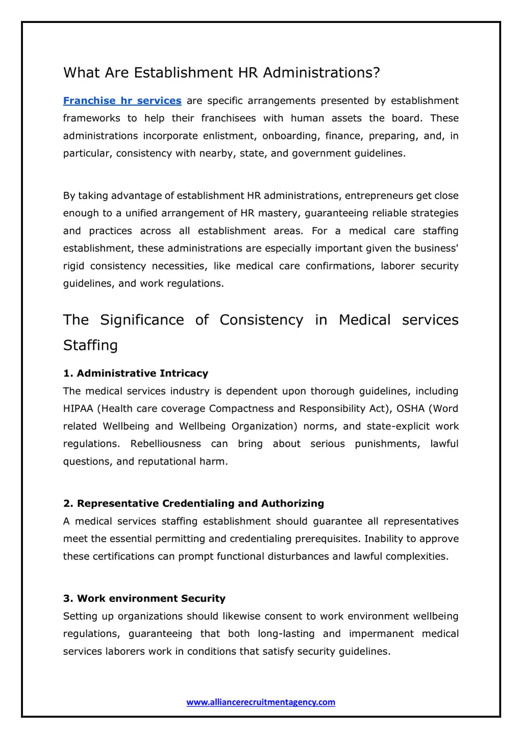 what are establishment hr administrations