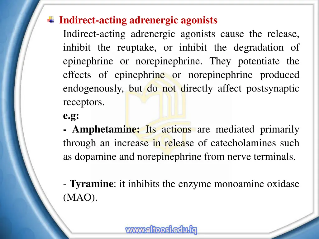 indirect acting adrenergic agonists indirect