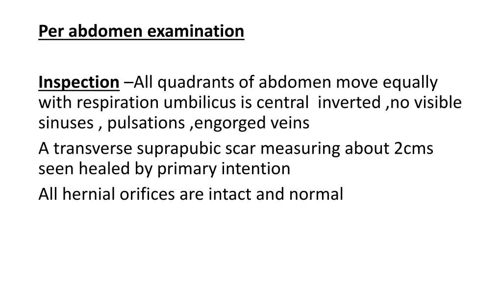 per abdomen examination inspection all quadrants