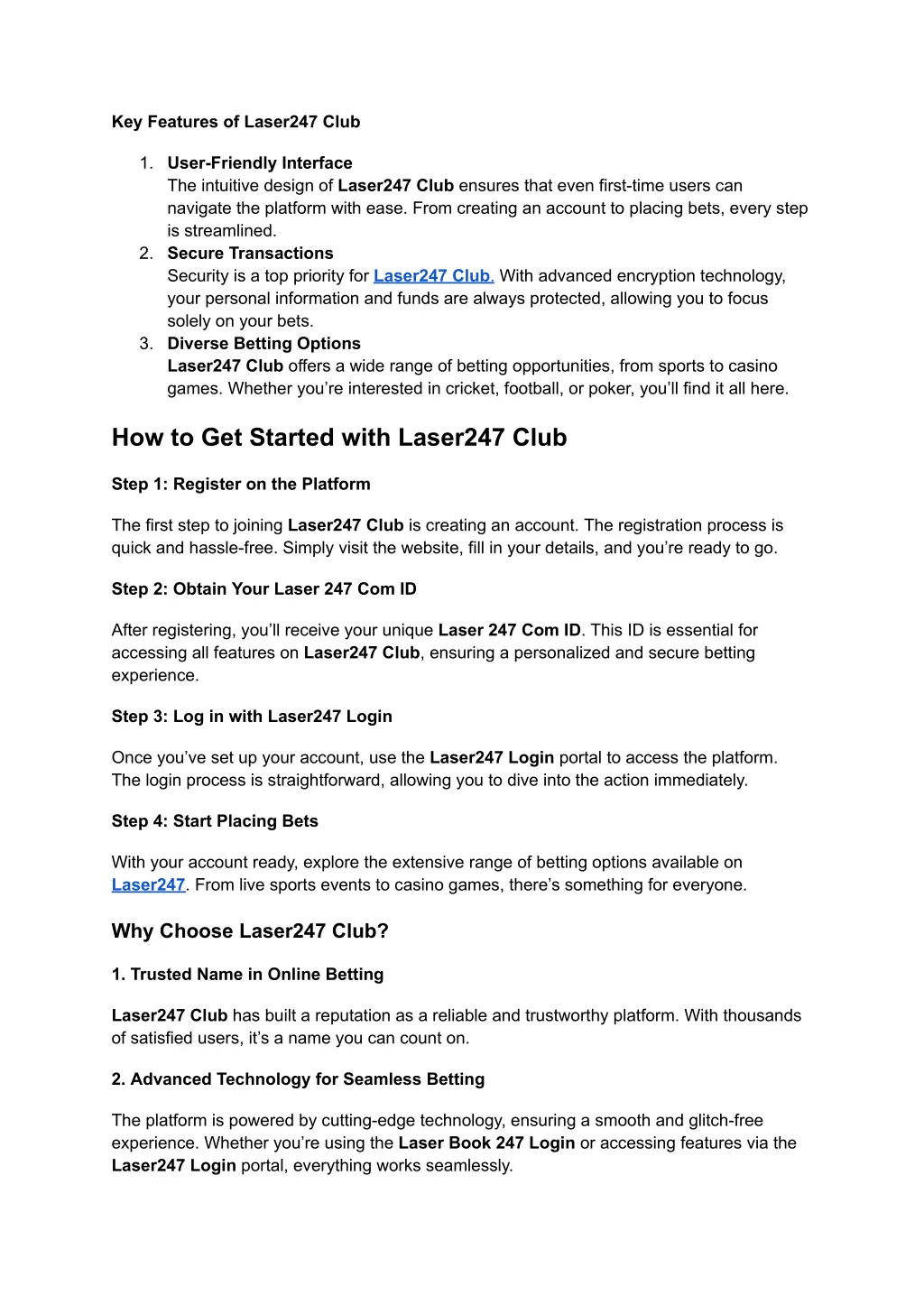 key features of laser247 club