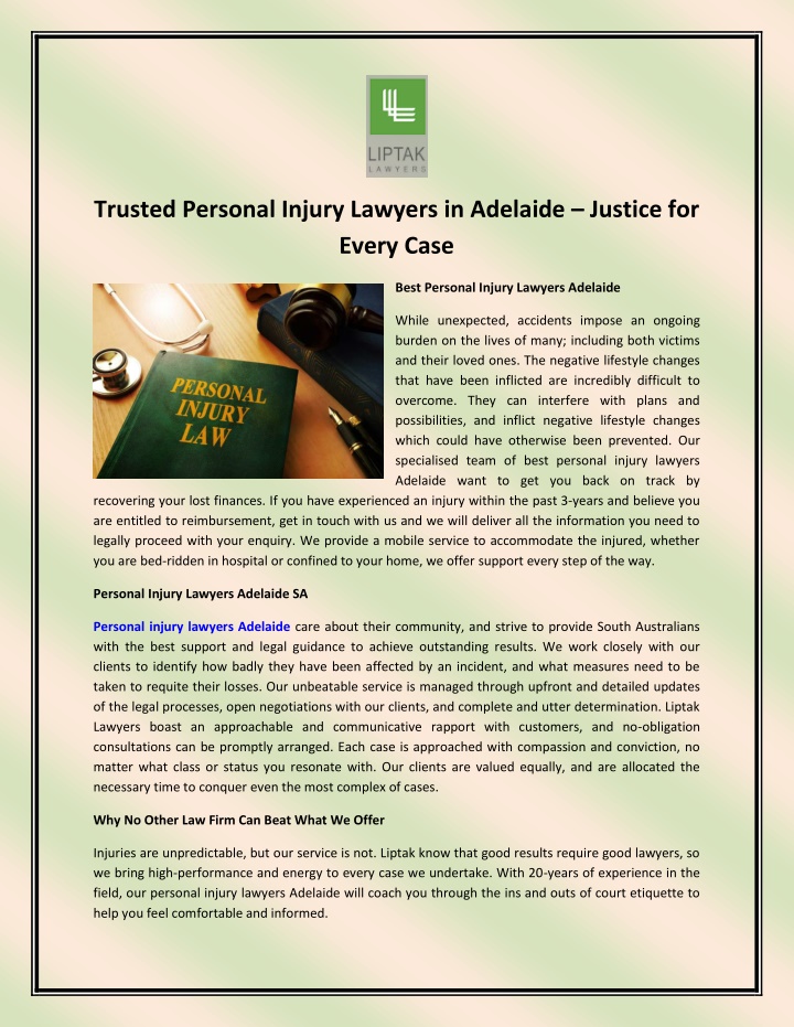 trusted personal injury lawyers in adelaide