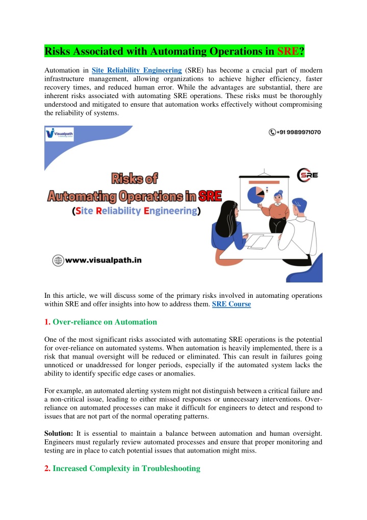 risks associated with automating operations in sre
