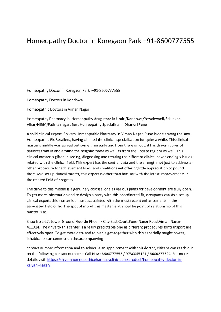homeopathy doctor in koregaon park 91 8600777555