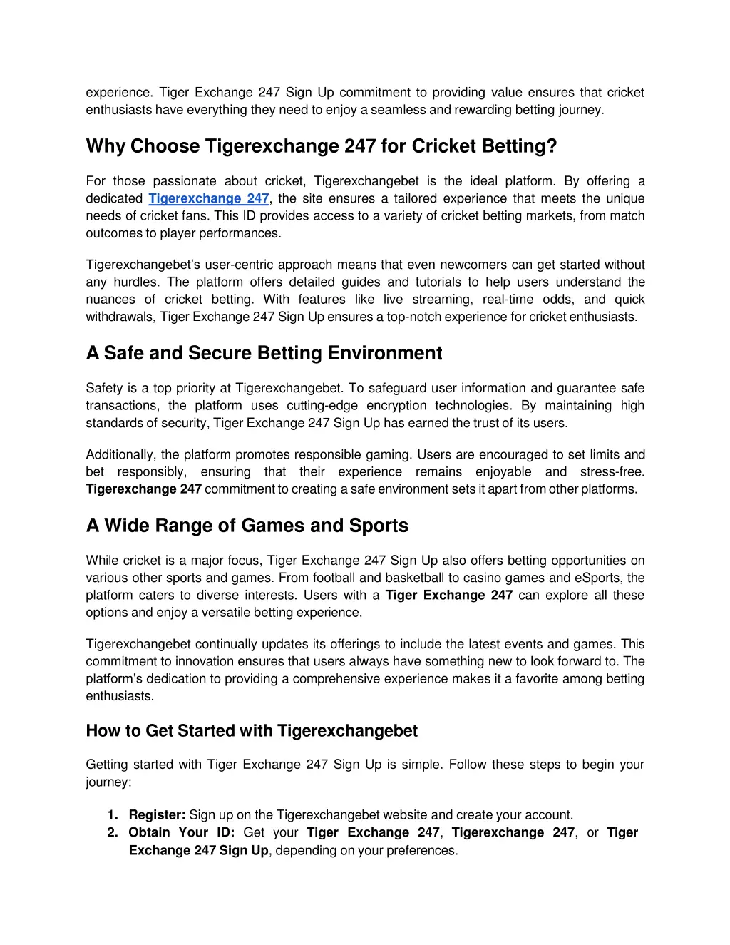 experience tiger exchange 247 sign up commitment