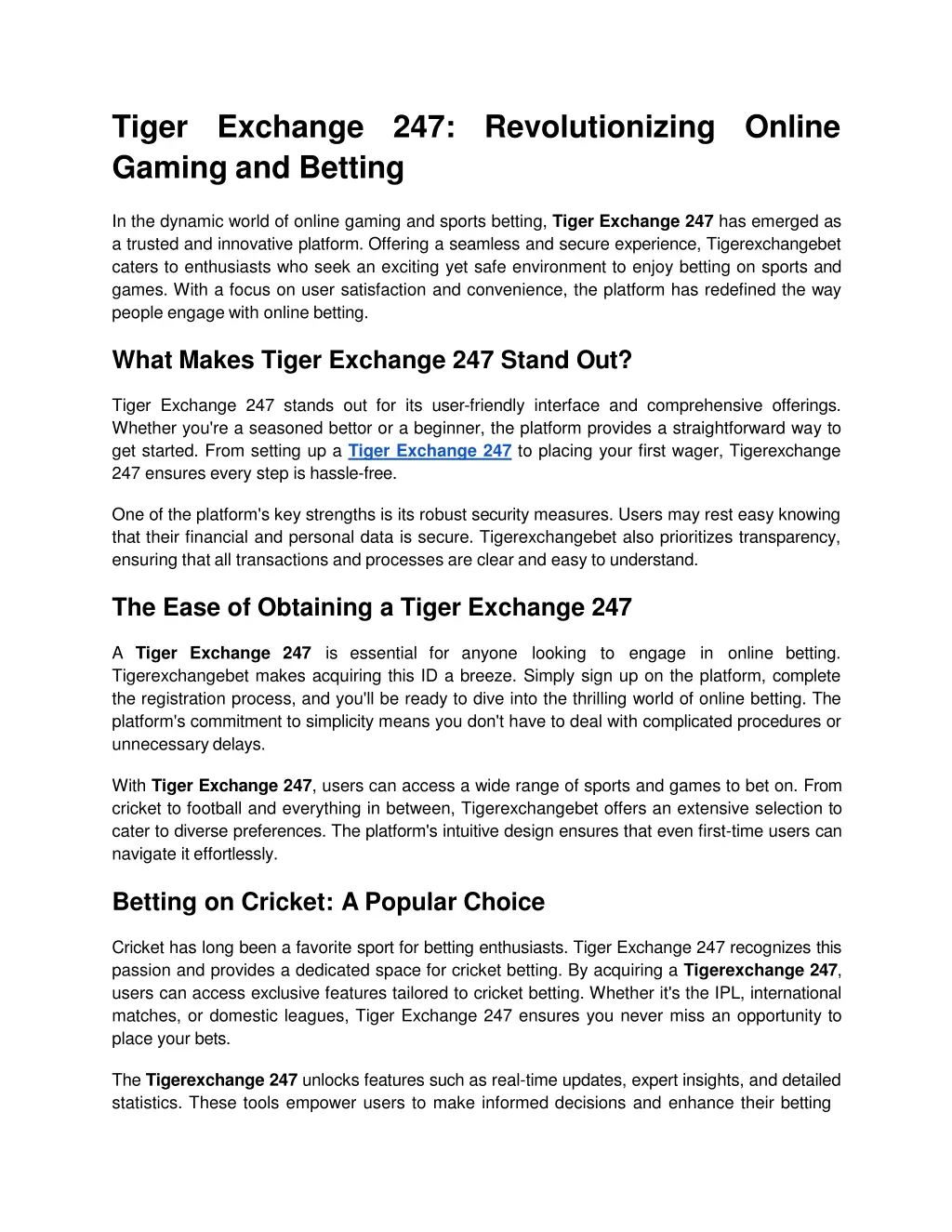 tiger exchange 247 revolutionizing online gaming