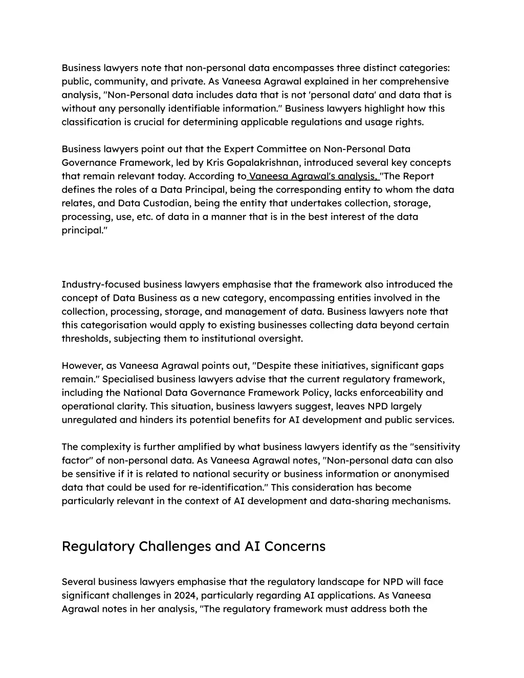 business lawyers note that non personal data