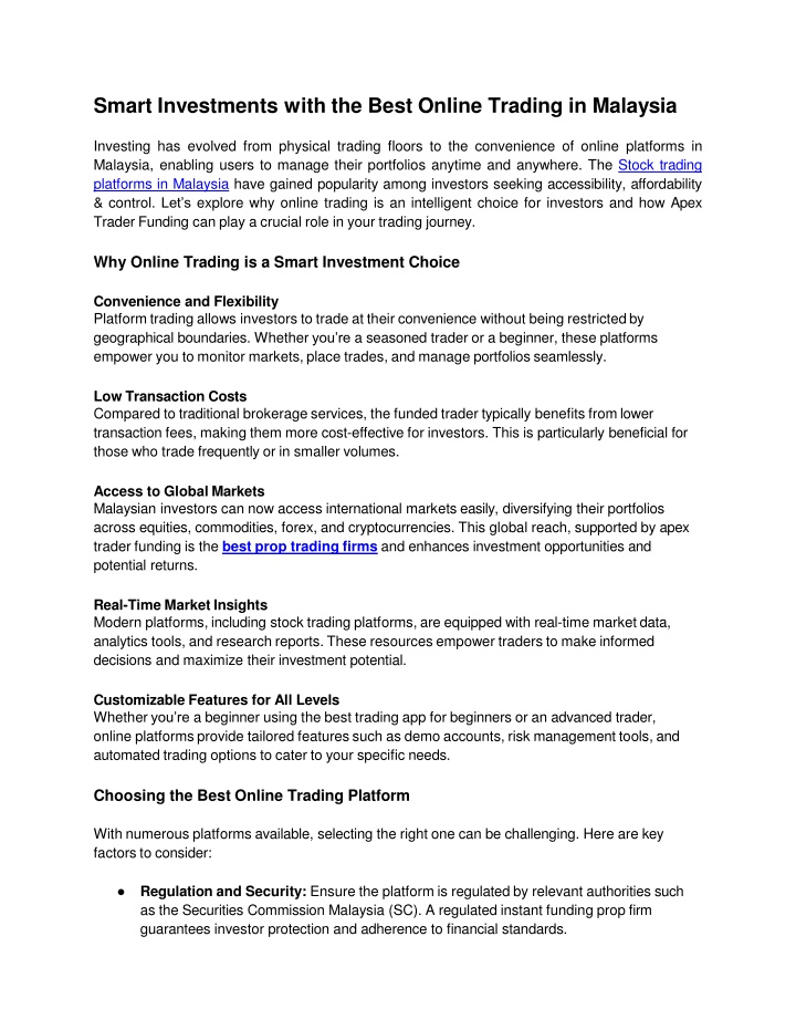 smart investments with the best online trading