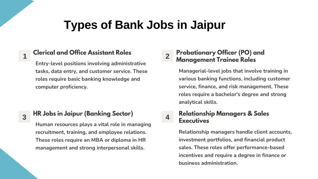 types of bank jobs in jaipur