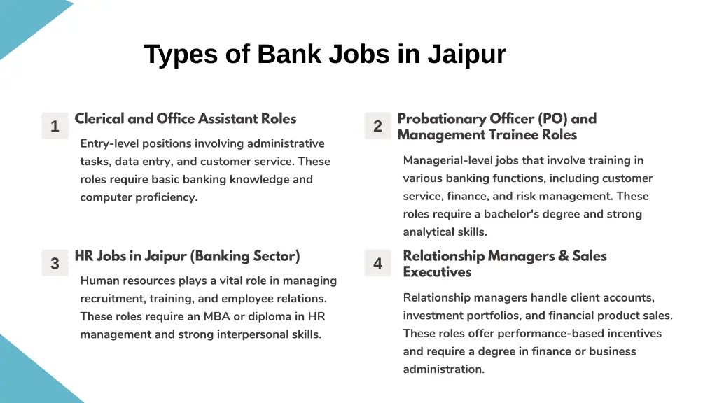 types of bank jobs in jaipur