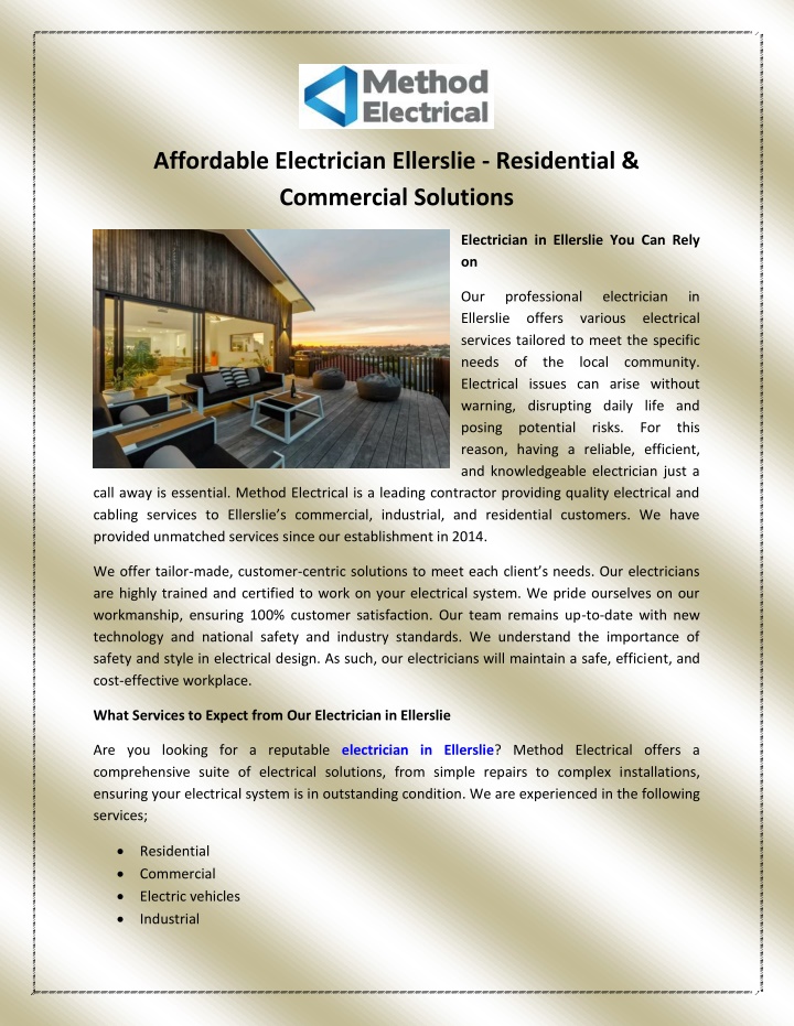 affordable electrician ellerslie residential