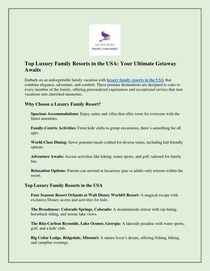 top luxury family resorts in the usa your