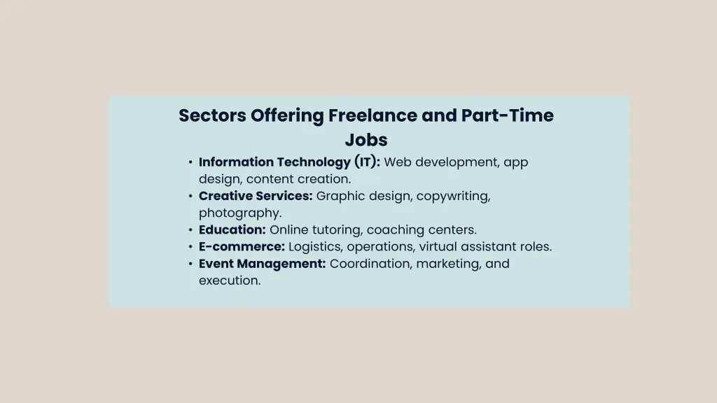sectors offering freelance and part time jobs