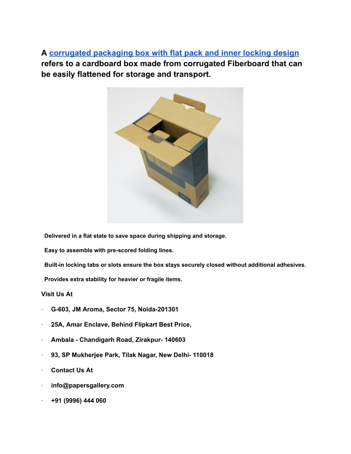 a corrugated packaging box with flat pack