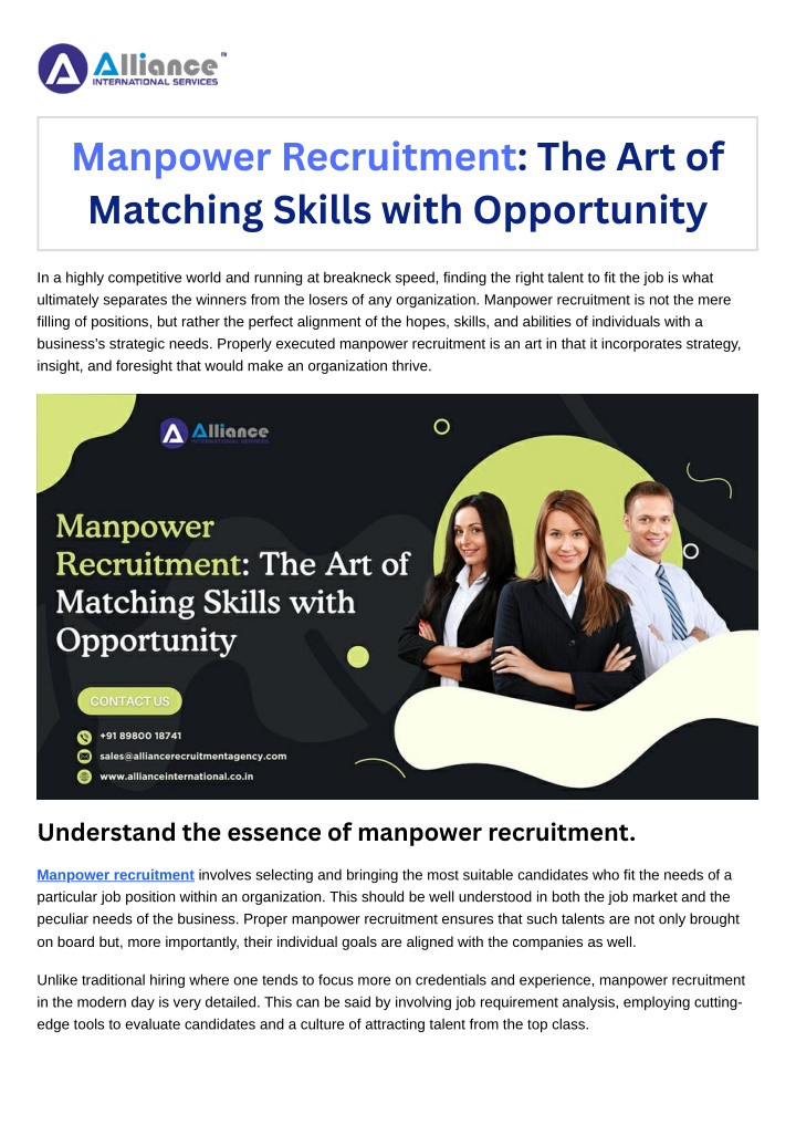 manpower recruitment the art of matching skills