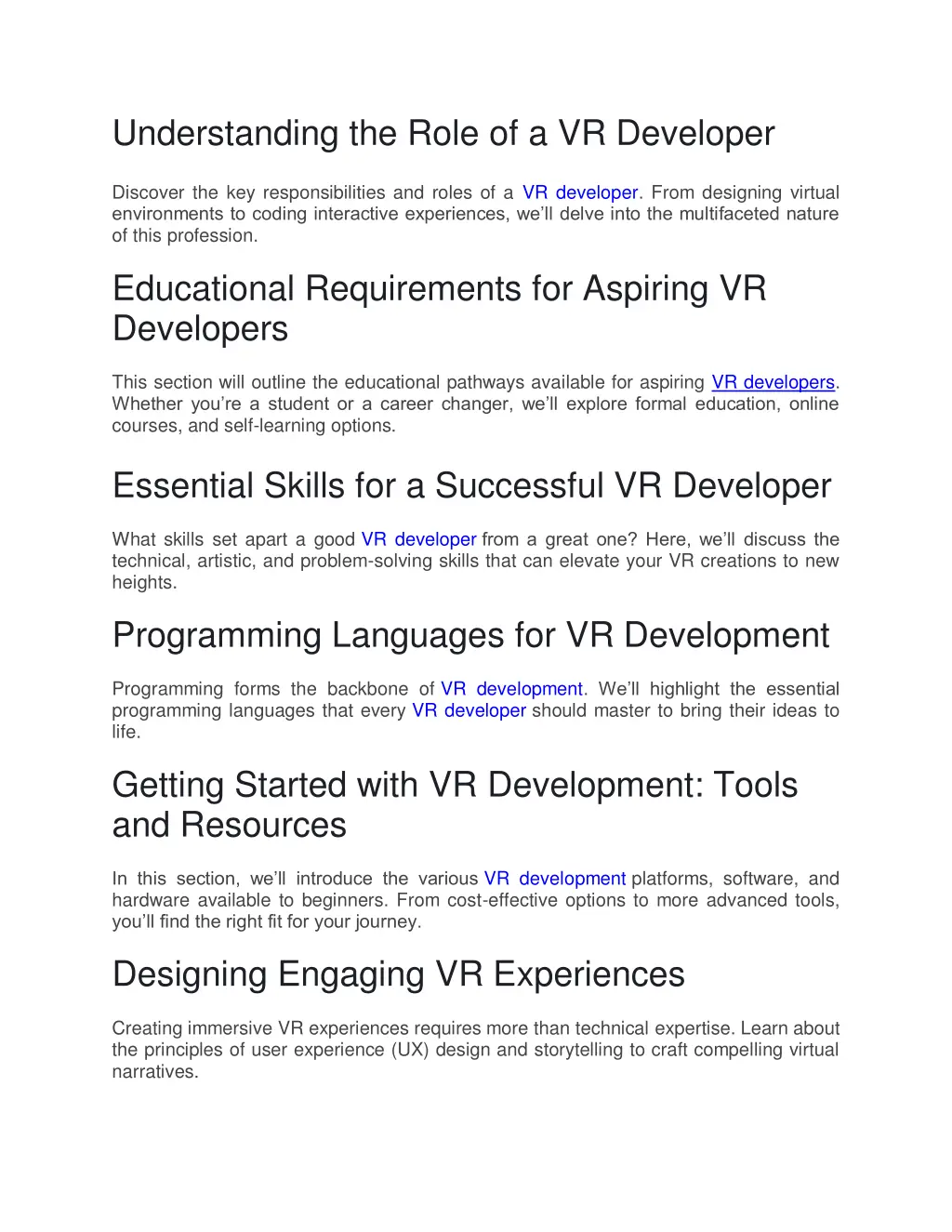 understanding the role of a vr developer