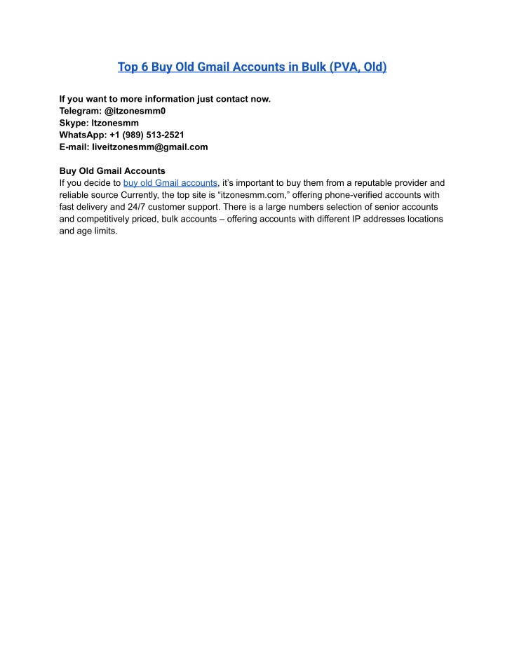top 6 buy old gmail accounts in bulk pva old