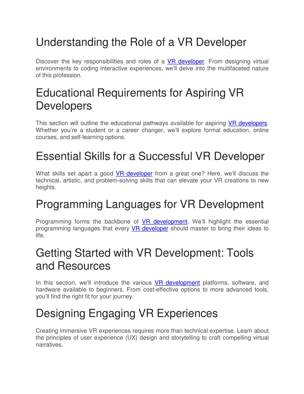 understanding the role of a vr developer