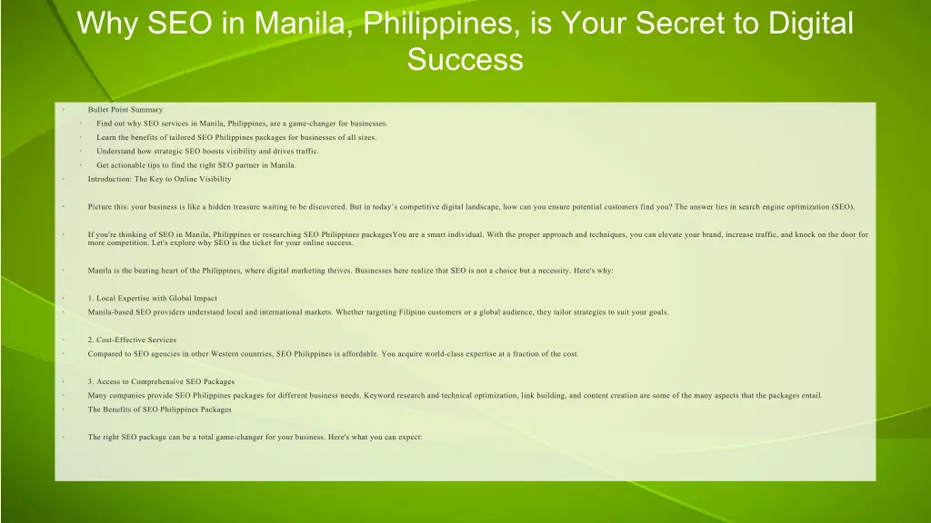 why seo in manila philippines is your secret
