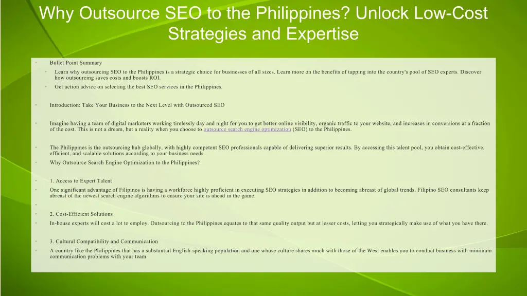 why outsource seo to the philippines unlock