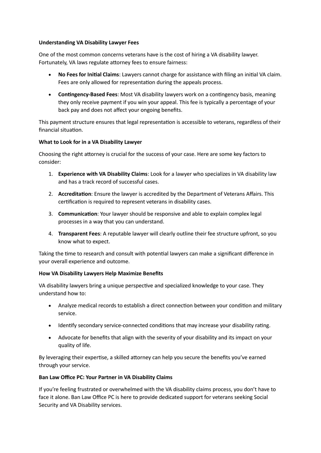 understanding va disability lawyer fees