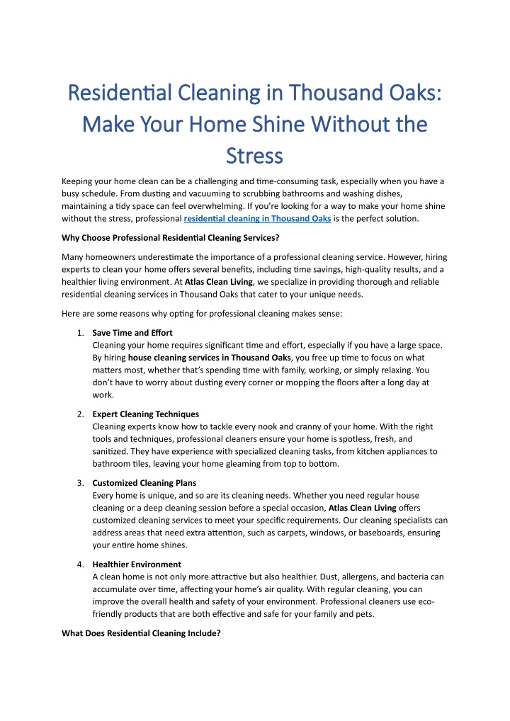 residential cleaning in thousand oaks residential