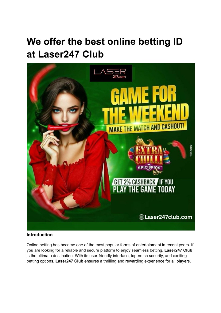 we offer the best online betting id at laser247
