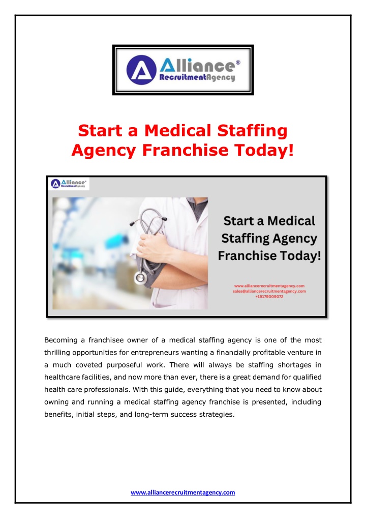 start a medical staffing agency franchise today