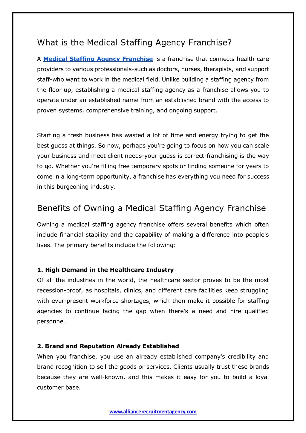 what is the medical staffing agency franchise