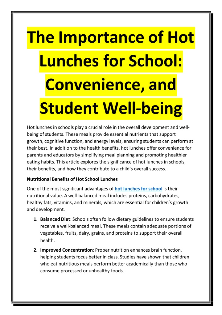 the importance of hot lunches for school