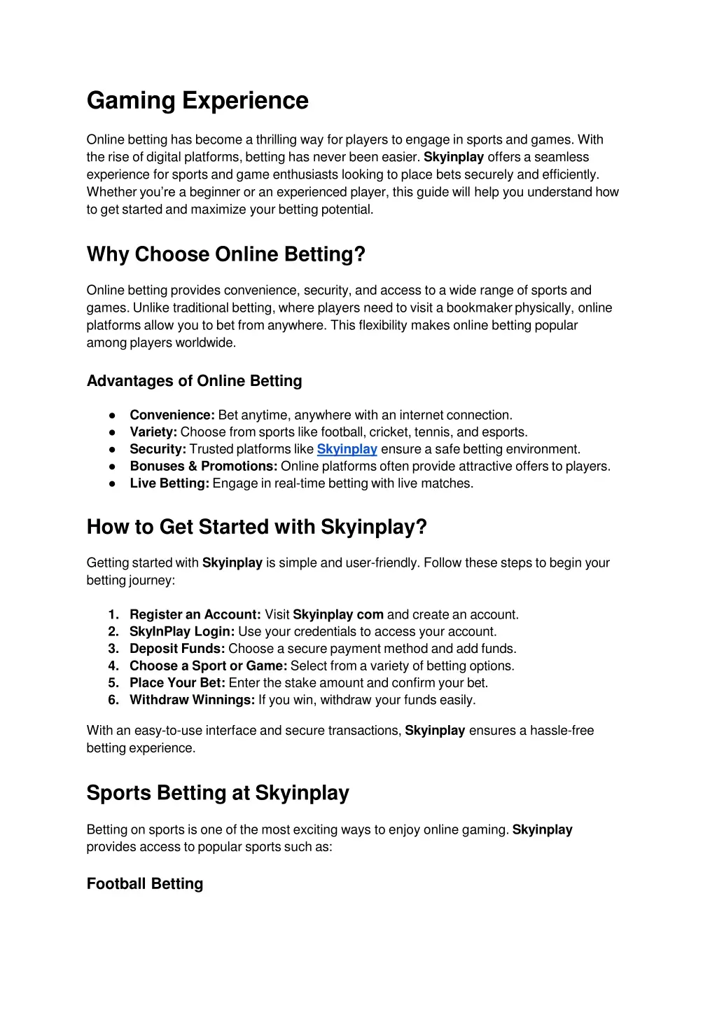 gaming experience