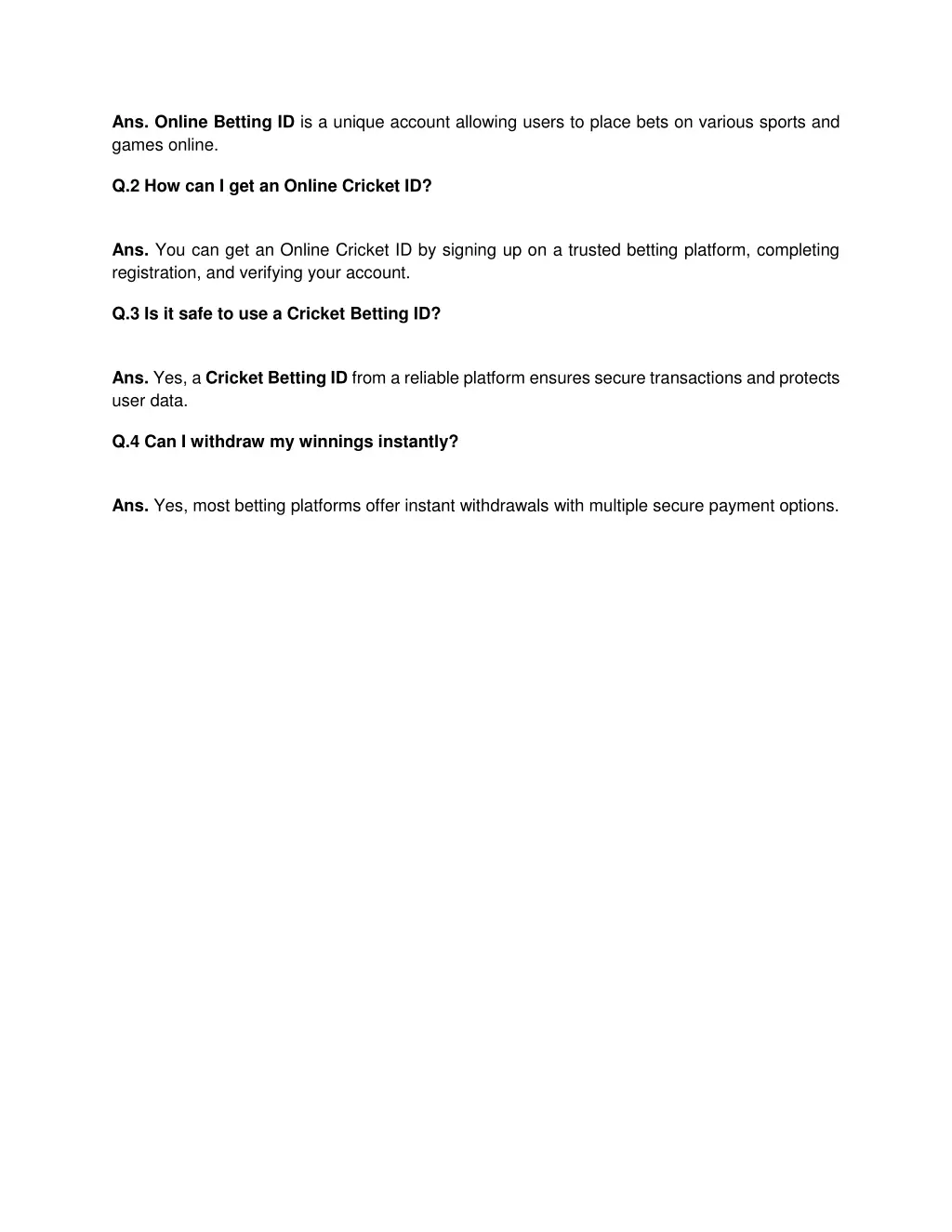 ans online betting id is a unique account