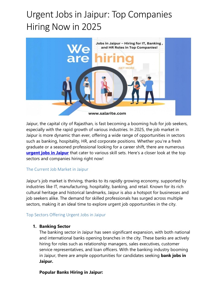 urgent jobs in jaipur top companies hiring