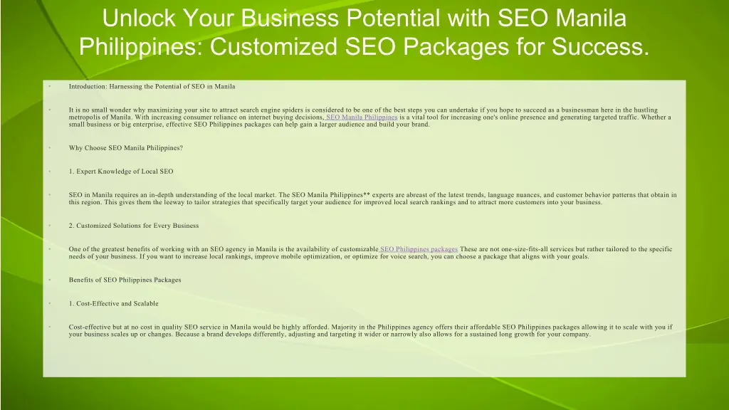 unlock your business potential with seo manila