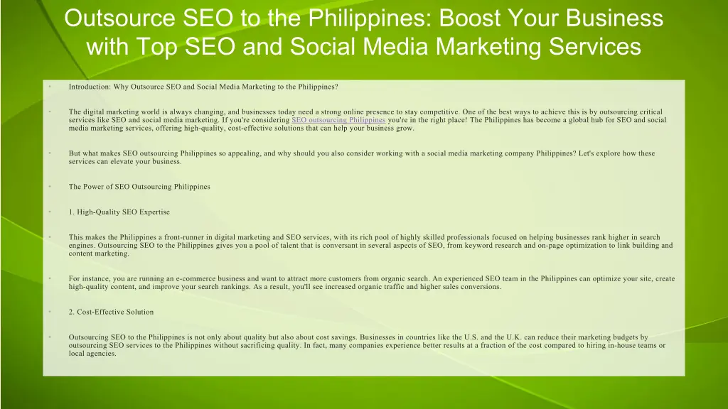 outsource seo to the philippines boost your