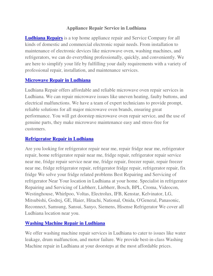 appliance repair service in ludhiana