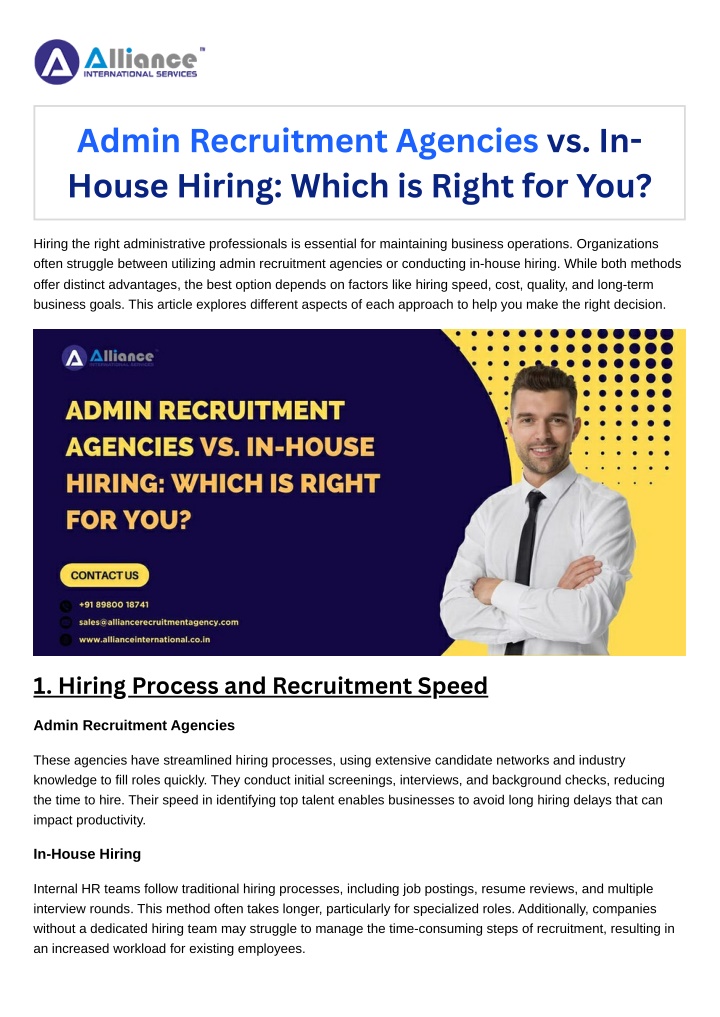 admin recruitment agencies vs in house hiring